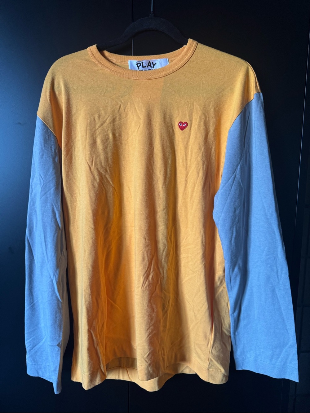 Comme des Garçons Play Logo Embroidered Crewneck T-Shirt - Yellow Gray - XL